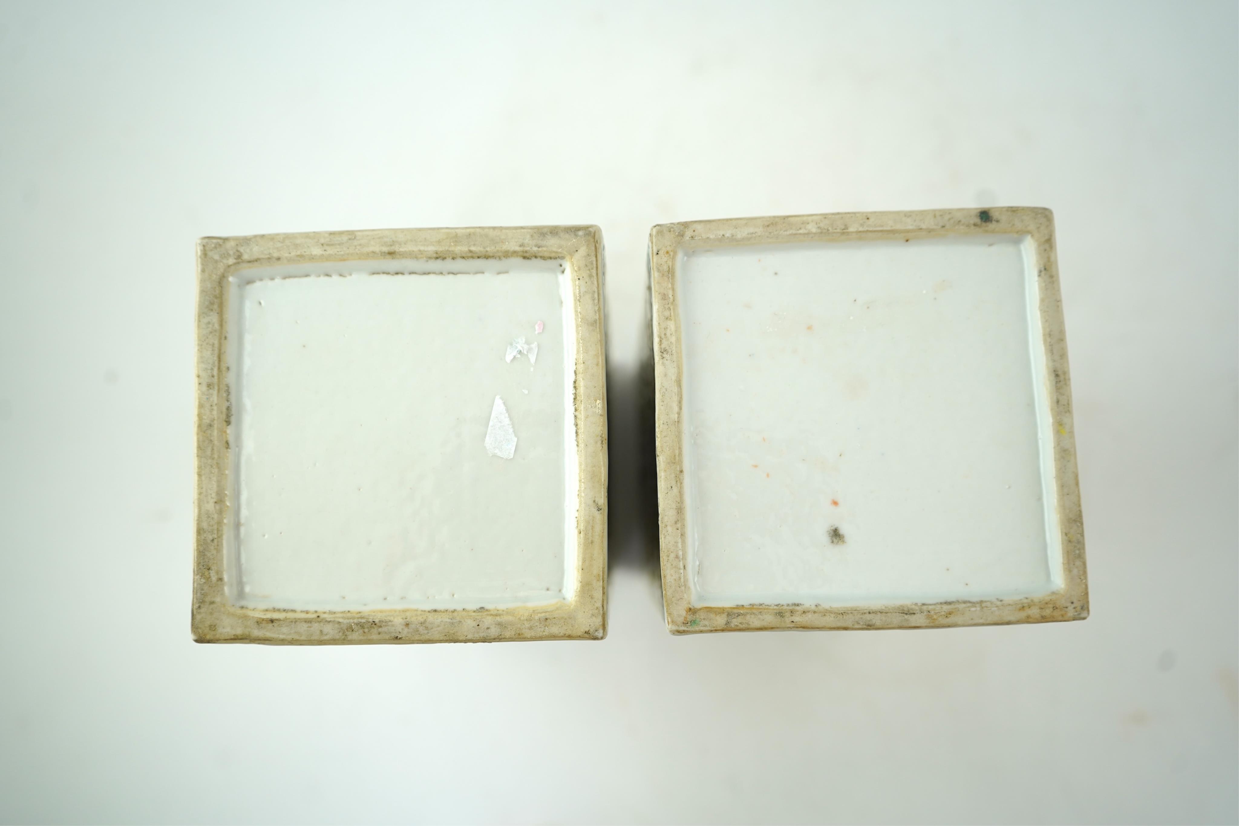 A pair of Chinese yellow ground square vases, late 19th century